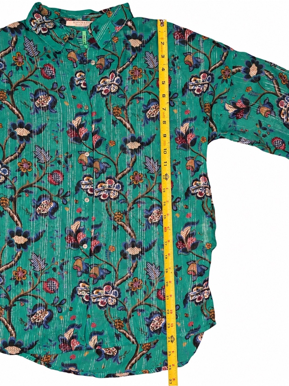 Scotch & Soda Maison Scotch Emerald Floral Sheer Metallic Blouse Size 6 - Picture 14 of 14